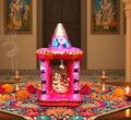Cyan Collection Terracotta Clay Mitti Decorative Hatri Lakshmi Ganesh Square Shape Diwali Temple Mandir for Diwali Puja/Pooja, Home Decoration - Size H18 CM x W9 CM x L9 CM (Pack of 1) (19 CM)