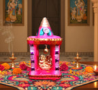 Cyan Collection Terracotta Clay Mitti Decorative Hatri Lakshmi Ganesh Square Shape Diwali Temple Mandir for Diwali Puja/Pooja, Home Decoration - Size H18 CM x W9 CM x L9 CM (Pack of 1) (19 CM)
