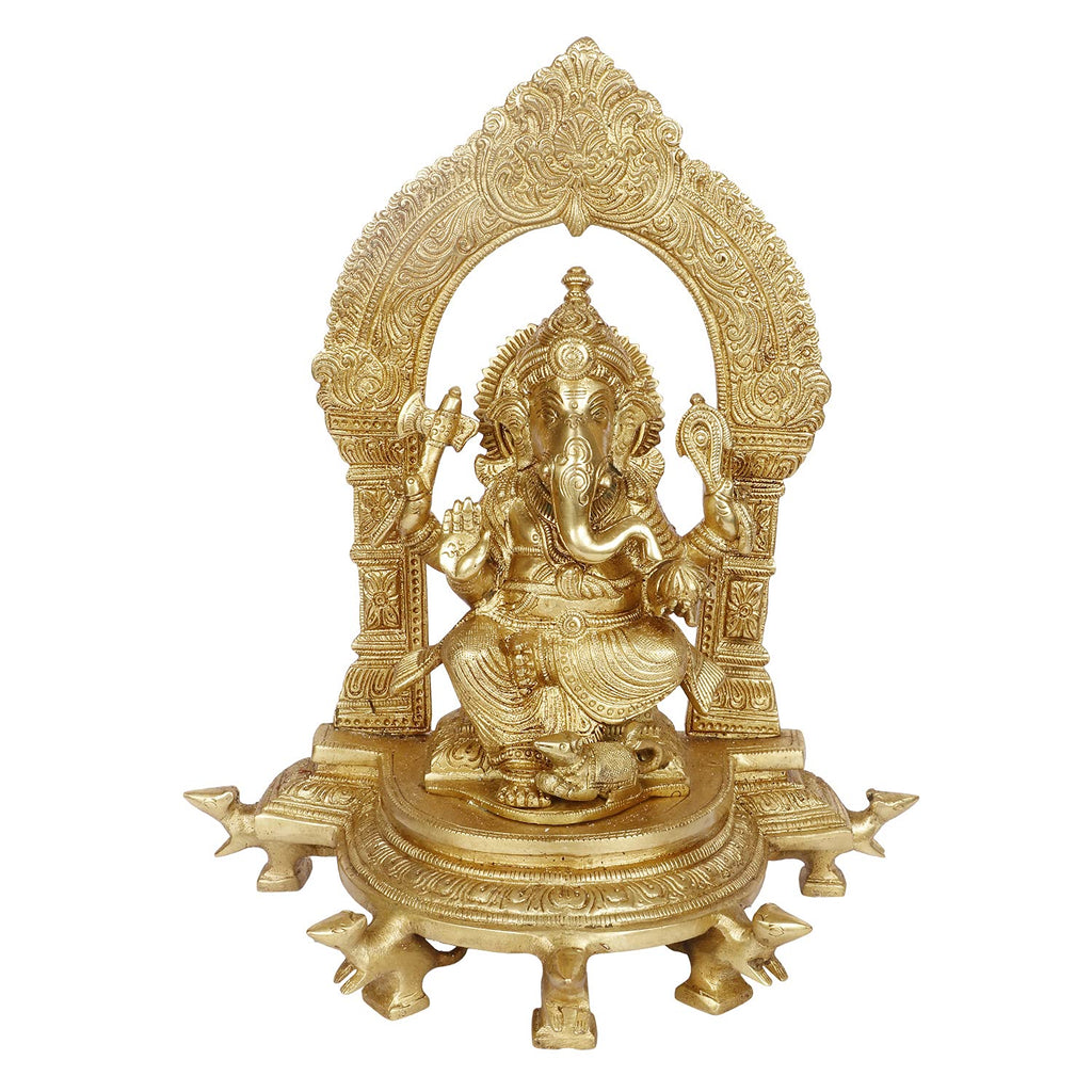 ARTVARKO Brass Lord Ganesha Sitting on Rat Singhasan Idol Ganesh Bhagwan Idol Ganpati Murti Statue for Home Decoration Entrance Showpiece and Gift 11 Inches