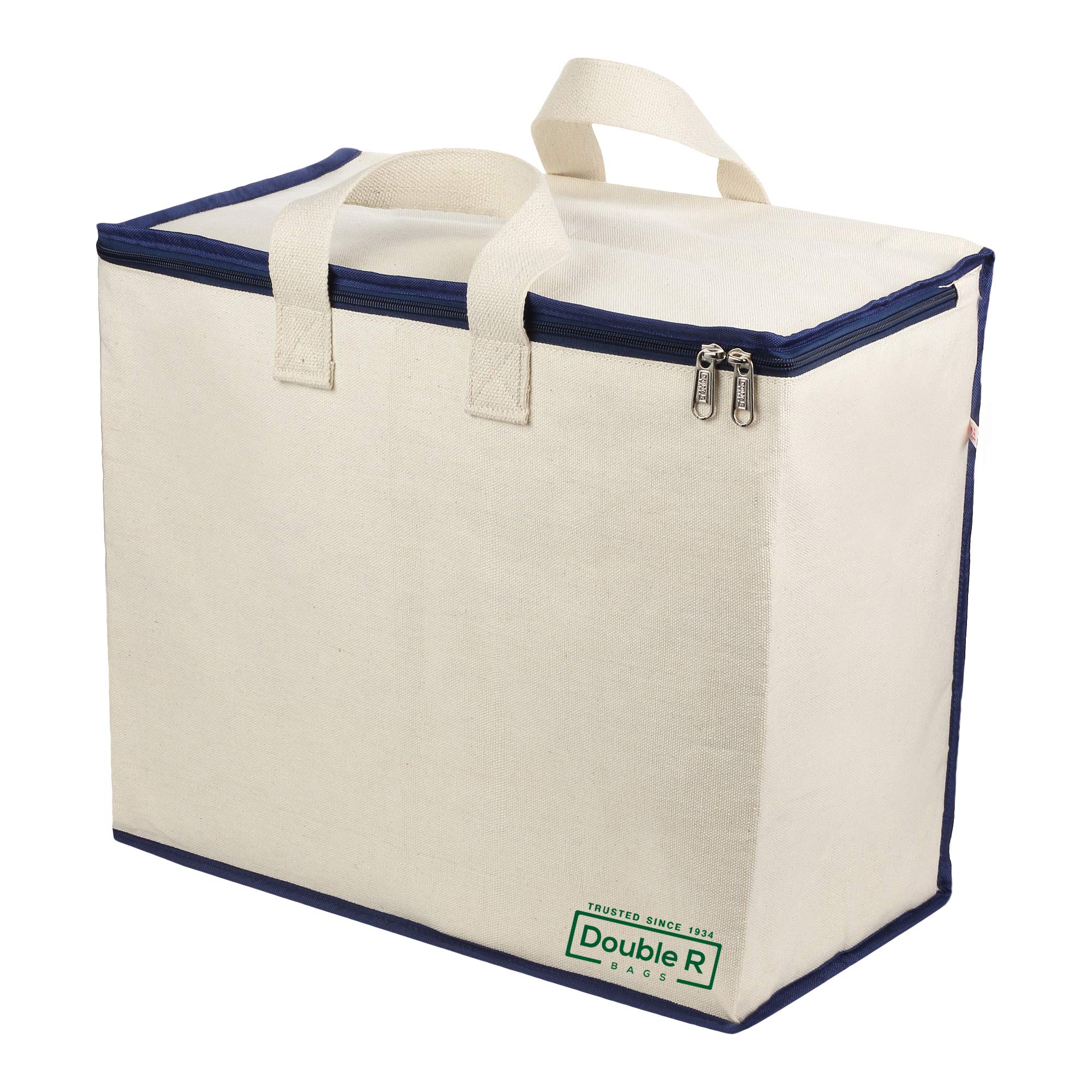 DOUBLE R BAGS Big Eco Cotton Canvas Shopping Bags for Carry Milk Grocery Fruits Vegetable Bag with Shopping Covers Zip Bags (Pack of 8)