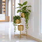 BEHOMA Gold Metal 3-Tier Floor Planters with Stand, Living Room