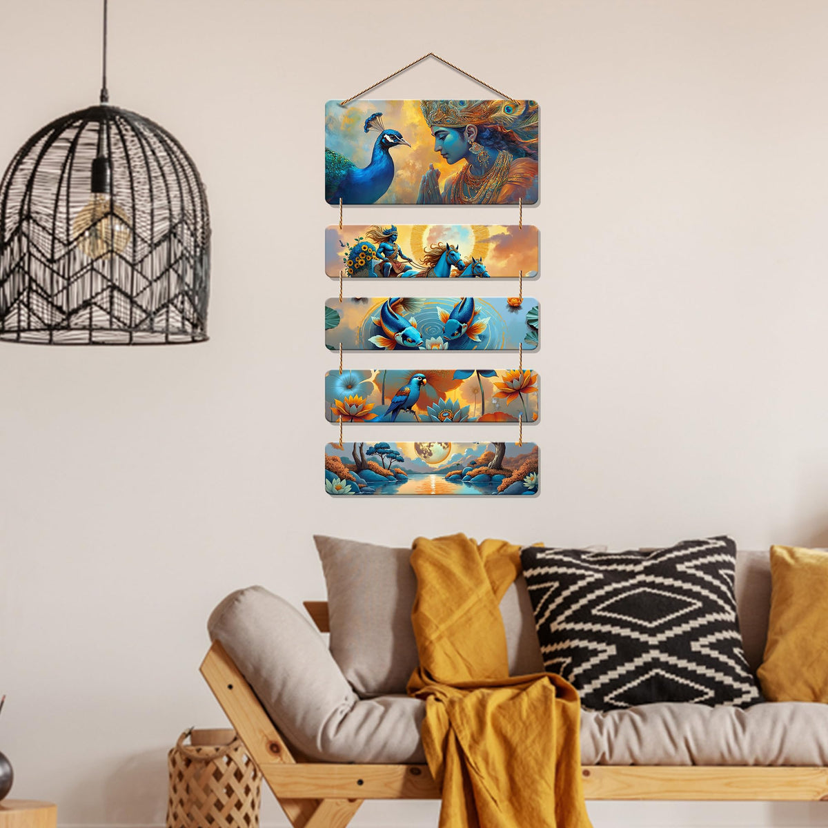 Artvibes Krishna and Nature Wall Hanging Home Decorative Wall Art for Living room | Spiritual Decor Items | Handcrafted Art | Wall Poster | Artwork| Stylish Modern Decor Item | Gift Items (WH_6736N)