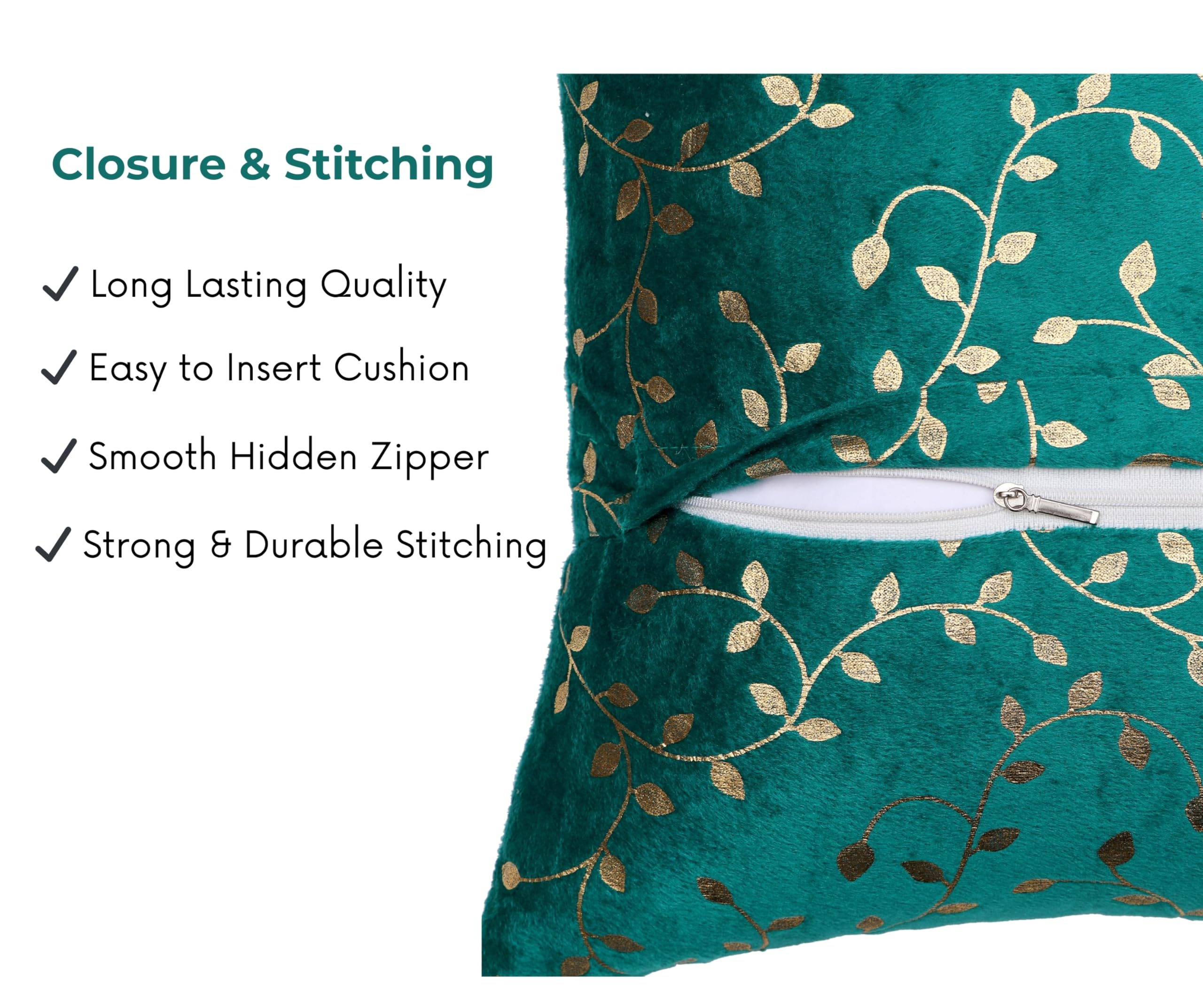 RD TREND Velvet Cushion Covers, 40 x 40 cm/16 x 16 inches, Pack of 2,250 TC, Side Zipper (Sea Green)
