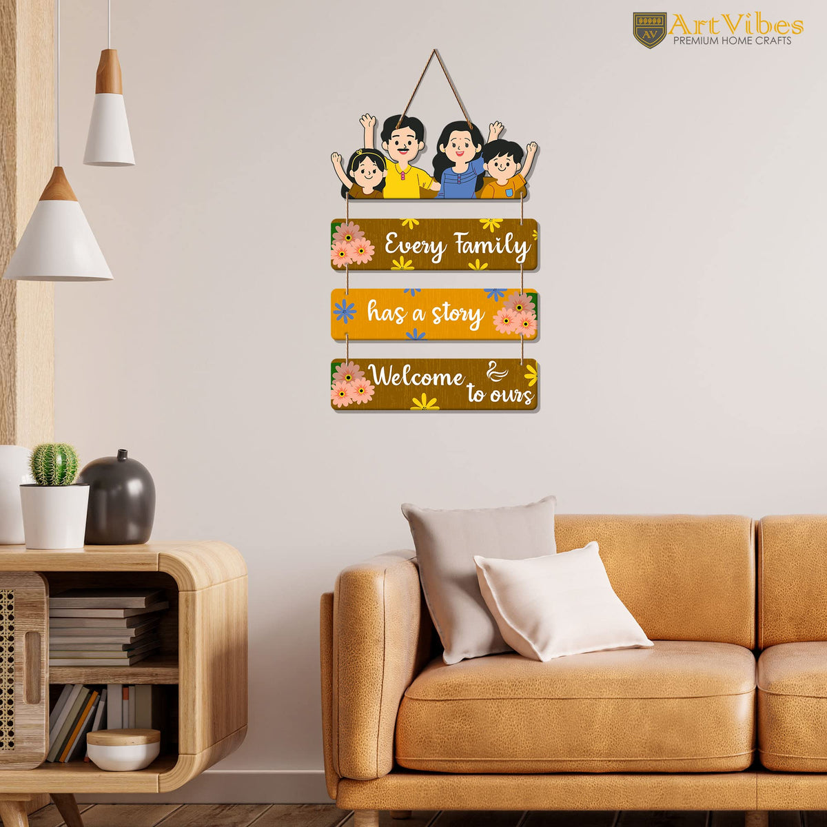 Artvibes Family Quote Wooden Wall Hanger for Home Decor | Wall Art For Hall | Quotes Decor Item | Wall Accents | Gift Items | Wall Illustrations | Artworks Hangings | Mdf Wall Decoration (WH_6911N)