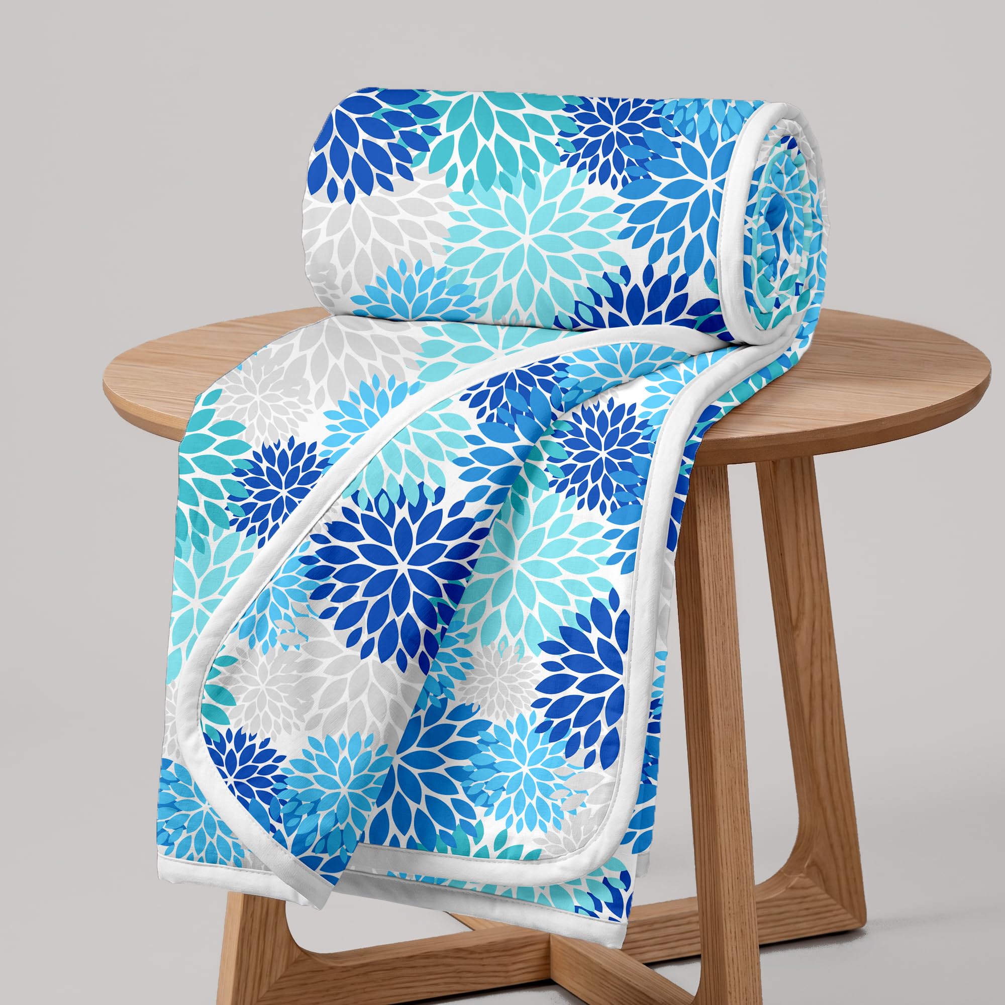 Divine Casa Floret 100% Cotton Single Dohar | 120 GSM | Soft & Lightweight Throw Blanket | Cozy & Breathable Bedding | All-Season Comfort | 210 x 140 CM, Blue Aqua Kafalo