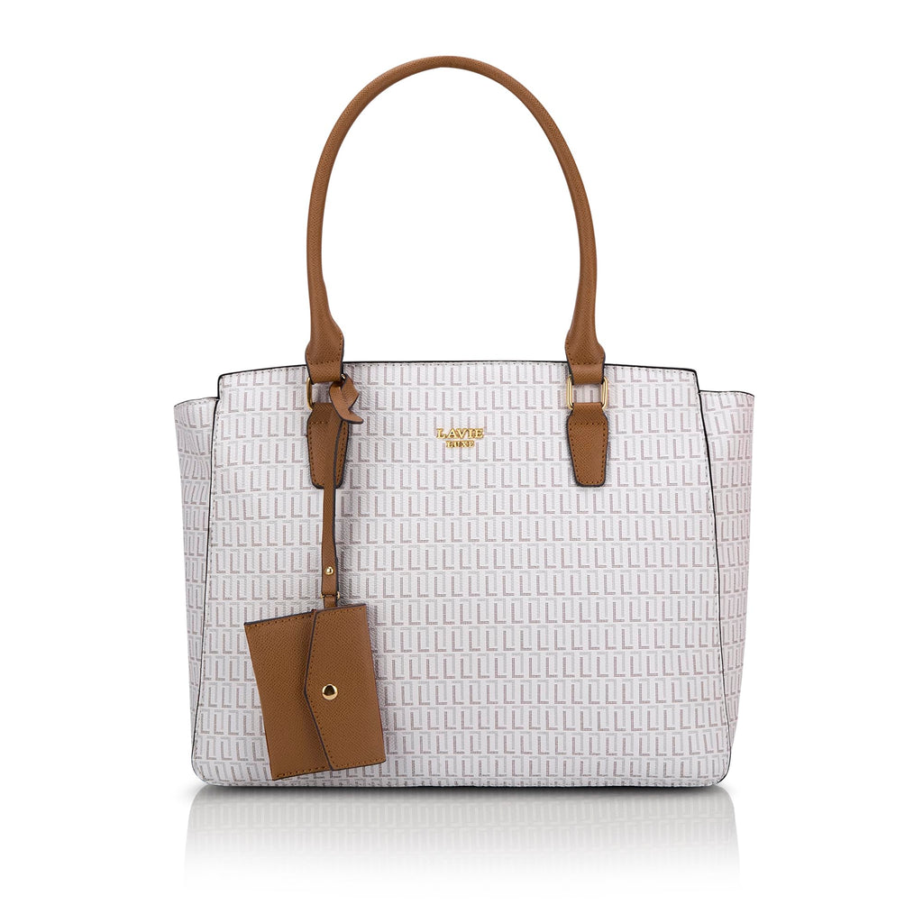 Lavie Luxe Women's Mono Kelly25 Monogram Print Tote Laptop Bag for Women | Fits Upto 15 Inch Laptop | Tote Laptop Bag for Work | Ladies purse | Stylish Shoulder Bag | Gift For Women