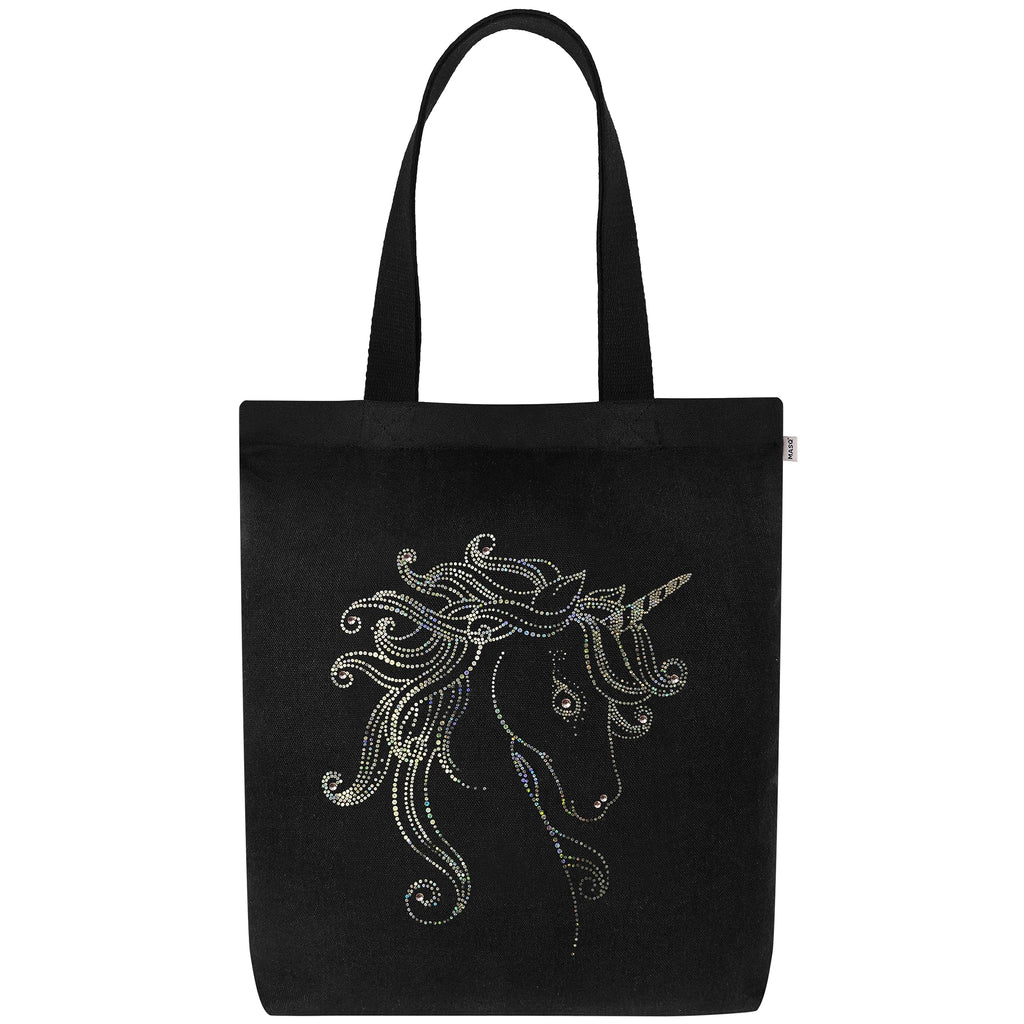 MASQ By Q-One Canvas Unicorn Embroidered Utility Tote Bags For Women With Zip, College Bag For Girls, 100% Organic Cotton Tote Bag For Traveling & Daily Use