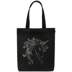 MASQ By Q-One Canvas Unicorn Embroidered Utility Tote Bags For Women With Zip, College Bag For Girls, 100% Organic Cotton Tote Bag For Traveling & Daily Use
