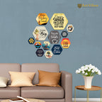 Artvibes Think Big Hexagon Shape MDF Wooden Wall Decor Items | Quotes Decor Item | Motivational Wall Decor | Wall Accent | Graphic Art | Gift Items | Office Wall Decoration Items (WPS_222N), Set of 13