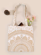 Ravaiyaa - Attitude is everything Cotton Shoulder Bag/Tote Bag For Women| Printed Multipurpose Handbag With Top Zip | Best For Shopping, Travel, Work, Beach, Office, College (White Gold Ombre Mandala)