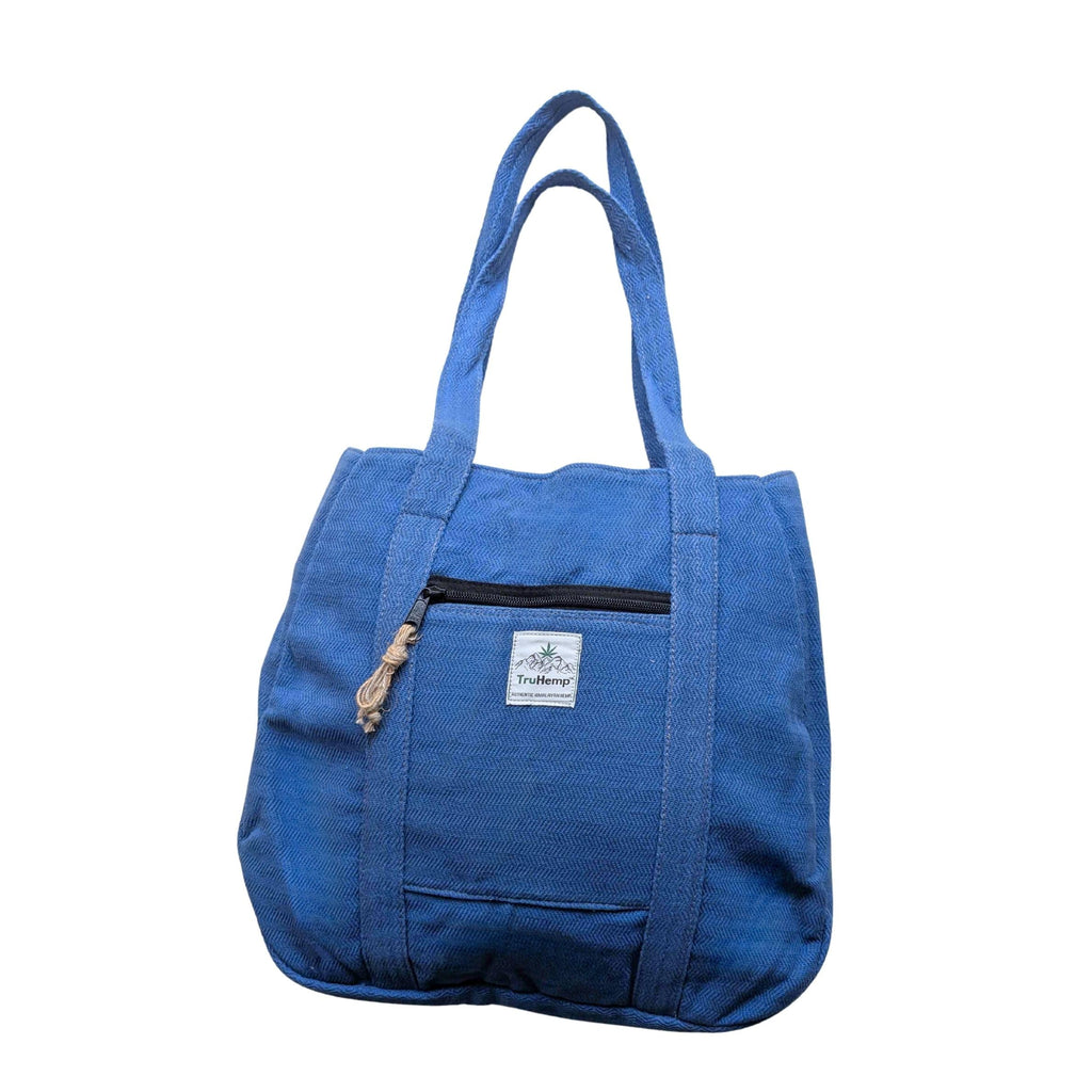TruHemp Hemp Shopping Tote Bag with Dual Zippered Compartments | Spacious Eco Market Bag with Cotton Lining | 10L Capacity, Blue, 15 inches x 15 inches x 16 inches