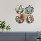 Artvibes Nature Modern Art Decorative Wall Art MDF Wooden Wall Hanger for Living Room | Wall Sculpture | Signs | Handcrafted Art | Modern Decor Artwork | Wall Poster | Unique Gift (WH_8458N), Set of 4