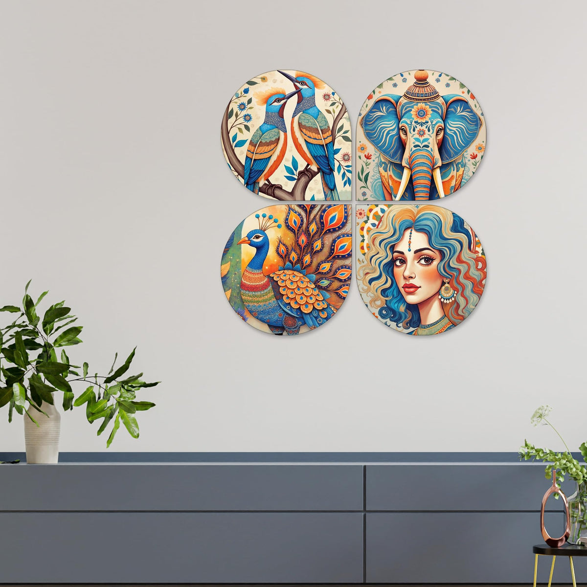 Artvibes Nature Modern Art Decorative Wall Art MDF Wooden Wall Hanger for Living Room | Wall Sculpture | Signs | Handcrafted Art | Modern Decor Artwork | Wall Poster | Unique Gift (WH_8458N), Set of 4