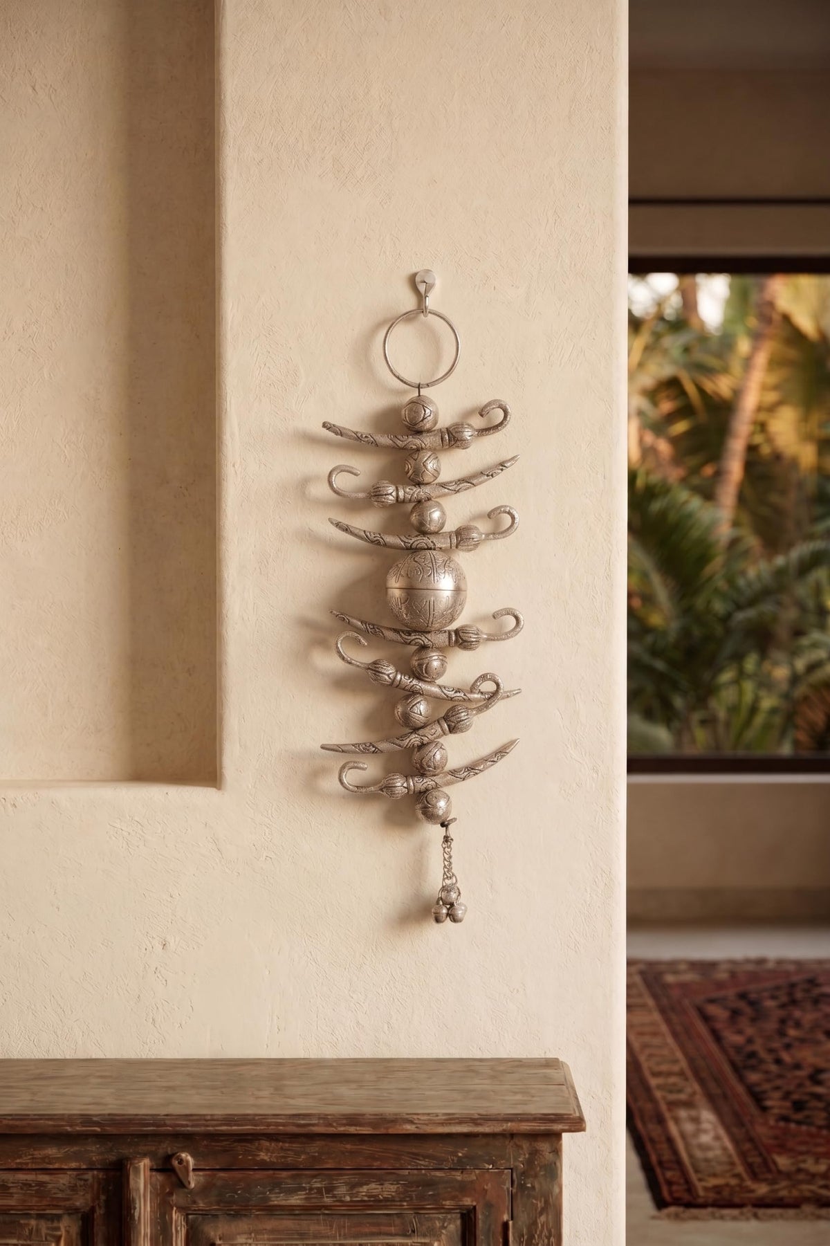 KridayKraft Traditional Nimbu Mirchi Beads Hanging for Positive Energy | Metallic Silver Finish Decorative Nazar Battu for Doorway/Entrance.