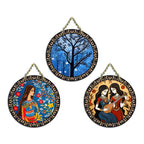 Artvibes Women Portrait Art Round Shape MDF Wooden Wall Decor Items | Living Room | Office | Cafe | Painting Wall Decor | Handcrafted Art | Wall Illustrations | Unique Gift (WH_9905N), Set of 3