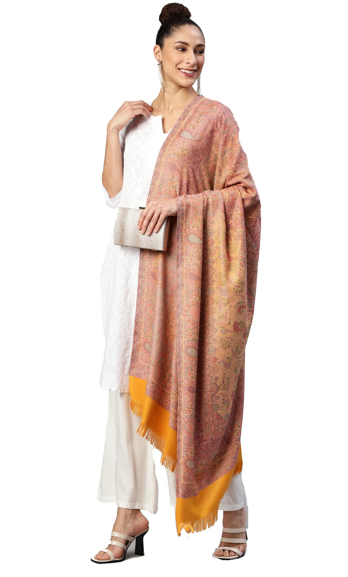 Weavers Villa Women Pashmina Shawl (Yellow, Large)