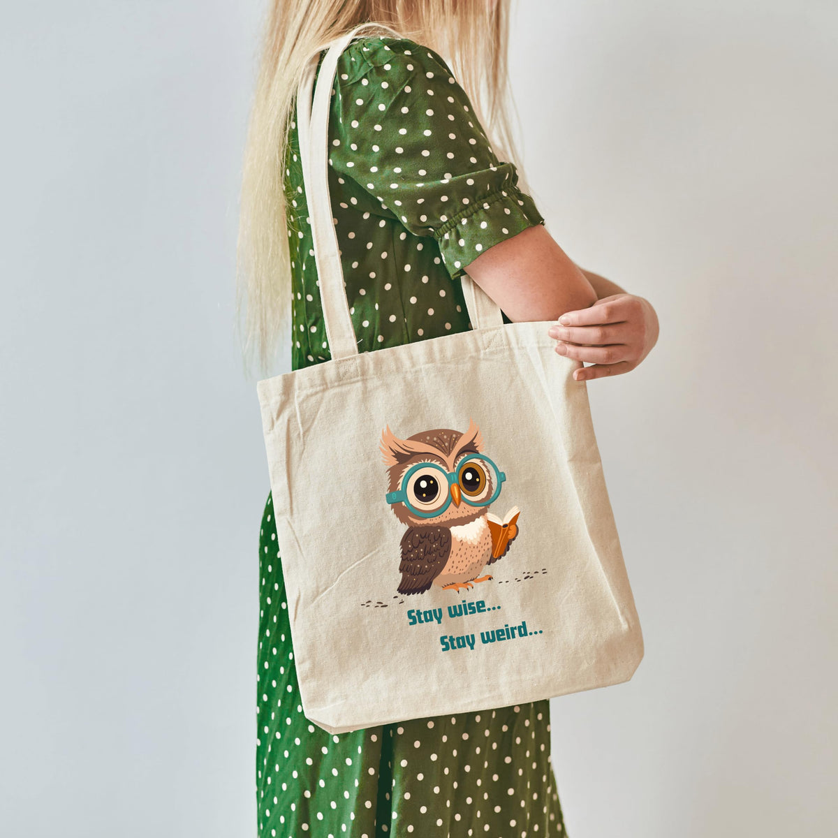 snapiq COTTON 350 GSM Canvas Tote Bag for Women and Girls Thick Fabric with Zipper (Beige, Owl1)