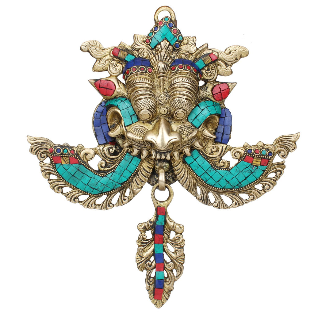 SVARUP Brass Yali Face Kirtimukha Nazar Battu Wall Hanging Mask Evil Eye Protector Door Knocker Home Entrance 11 Inch Multicolor