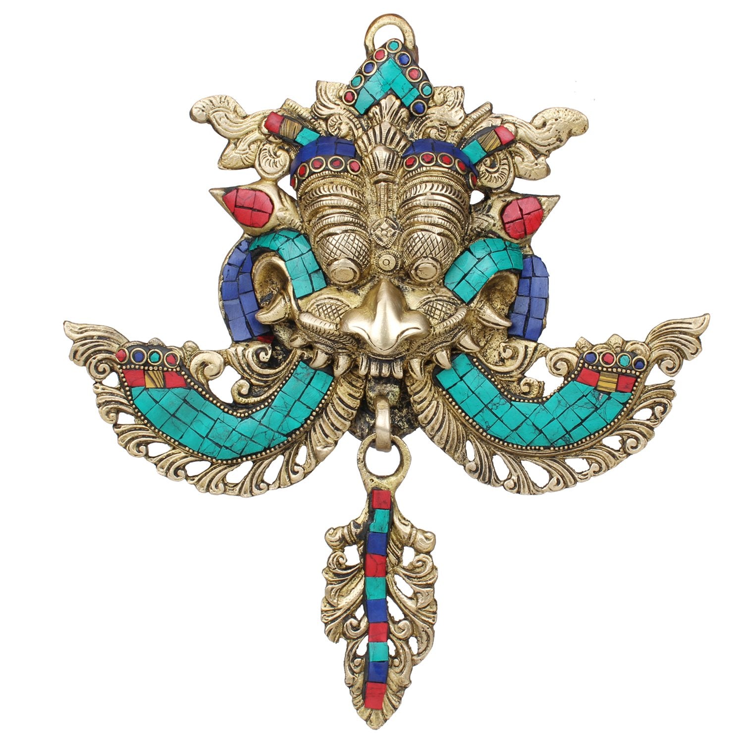 SVARUP Brass Yali Face Kirtimukha Nazar Battu Wall Hanging Mask Evil Eye Protector Door Knocker Home Entrance 11 Inch Multicolor