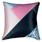 Vendola Decorative Satin Sofa Cushion Covers Set of 5, 20 inch x 20 inch, Sofa Pillow Cover, Black and Pink, Geometrical Design, Zipper Closure (Bellarina, 20X20 Inches)