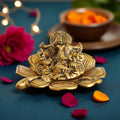 Kridaykraft Metal Ganesh Gold Polish Leaf for Home Decor and Gift Purpose(12 x12 x 8 cm)