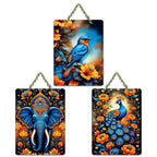 Artvibes Peacock, Birds & Elephant Aesthetic Modern Art Wooden Wall Hanger for Home Decor | Garden Balcony| Stylish Modern Decor Item | Wall Art Print | Unique Gift Items (WH_9620N), Set of 3