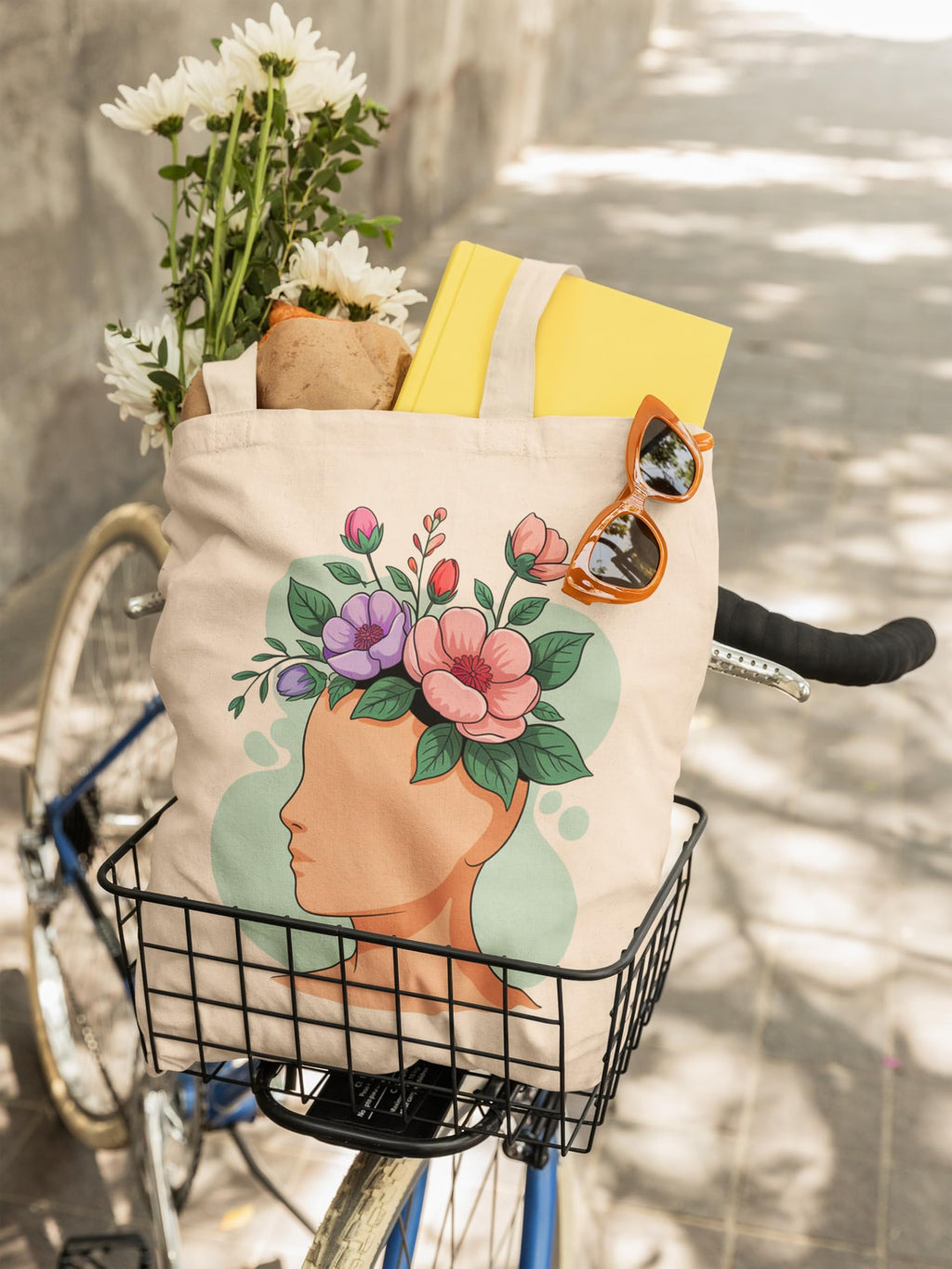 Kalaa Lifestyle Canvas Tote Bag for Women | Premium Cotton Shopping Bag | Eco-Friendly Shoulder Tote for Office, College, Travel & Daily Use and Gifting (The Flower Lady)