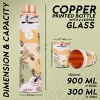 MERCAPE® Meena Print Pure Copper Water Bottle Gift Set with 2 Copper Glasses (300 ml Each) | Leak Resistant Copper Bottle | Decorative Printed Design | Reusable Metal Drinkware Set | 900 ml