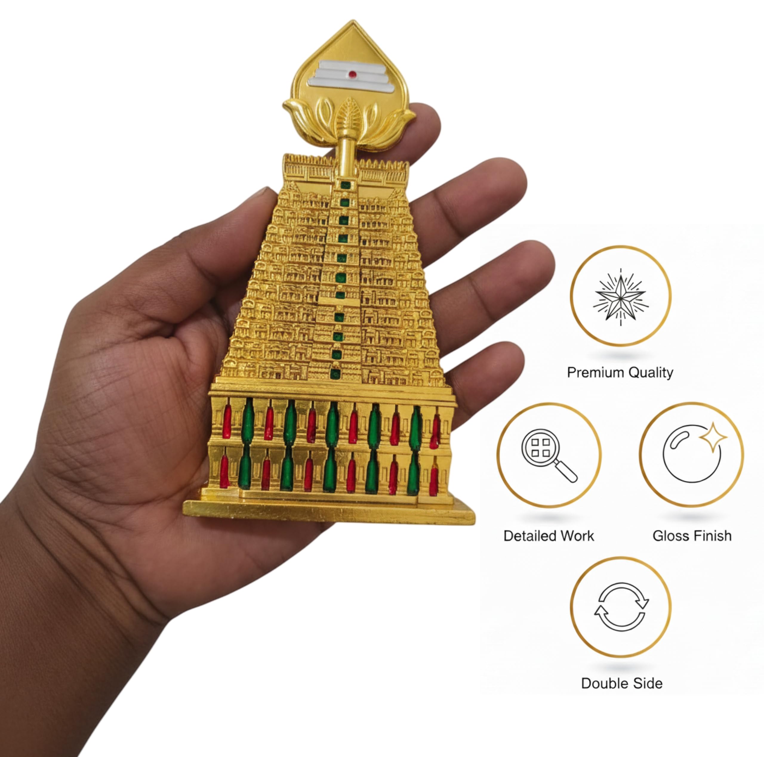 Arulmigu Dhandayuthapani Swamy Temple Gopuram - Palani Murugan Golden Idol for Car Dashboard & Home Pooja Idol | Devotional Figurine | Pooja Gifts | Gold-Polished | Double Side.