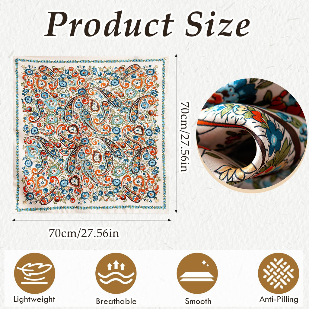CoolShef Silk Satin Square Scarf for Women 70x70cm – Stylish Print Head Neck Scarf Bandana Neckerchief, Soft Lightweight Hair Accessory for Daily or Office