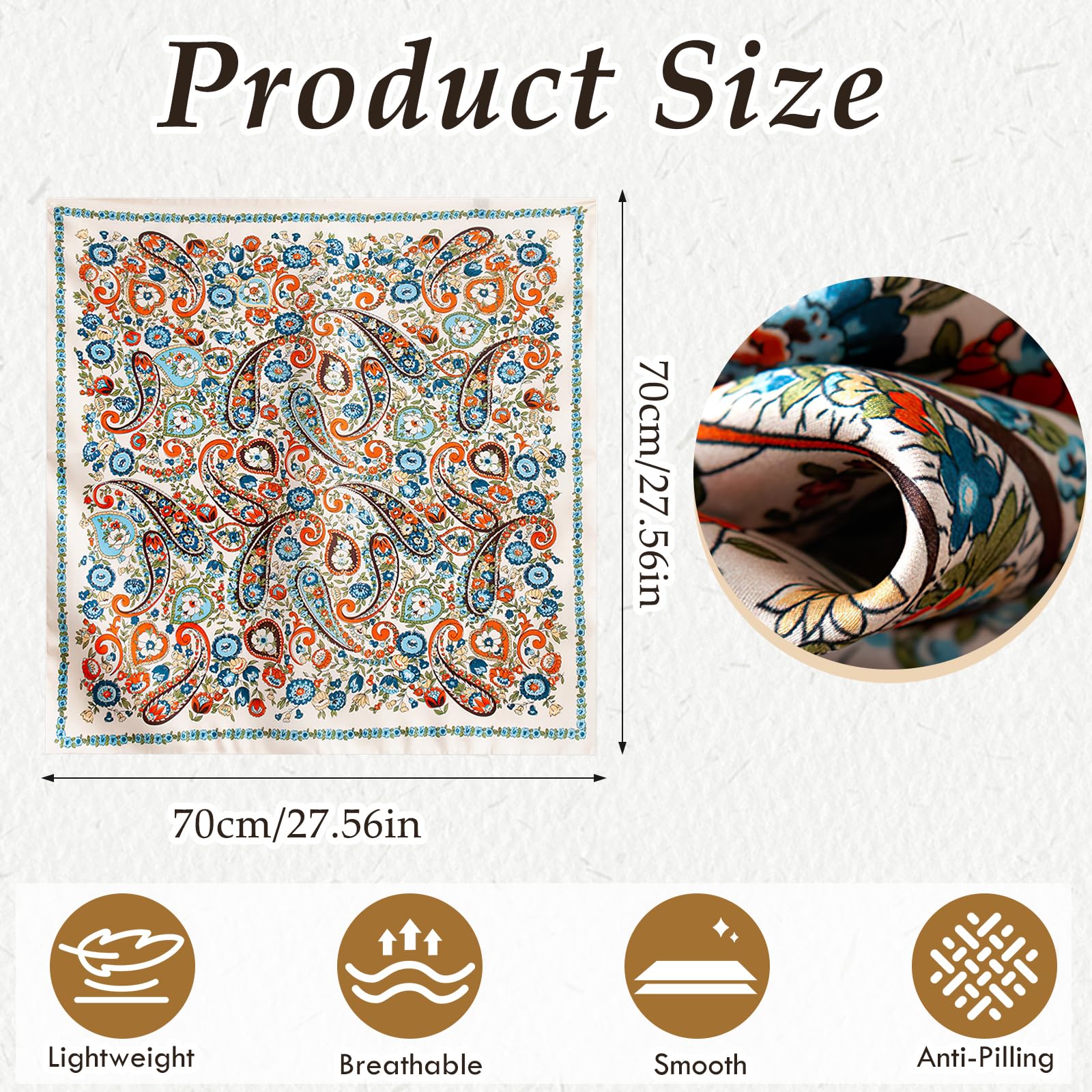 CoolShef Silk Satin Square Scarf for Women 70x70cm – Stylish Print Head Neck Scarf Bandana Neckerchief, Soft Lightweight Hair Accessory for Daily or Office