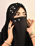 WRAP MY HIJAB Georgette Luxury Bridal Hijab Scarf for Female With Handwork Naqab Wear For Party And Any Occasion (Pack Of 1), Black