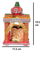 KSI Lakshmi Ganesh Temple for Diwali Puja with 4 Diyas on top, Made of Earthen Clay Lakshmi Ganesh Murti for Diwali Puja, 13 cm x 13 cm x 20 cm (LxWxH)