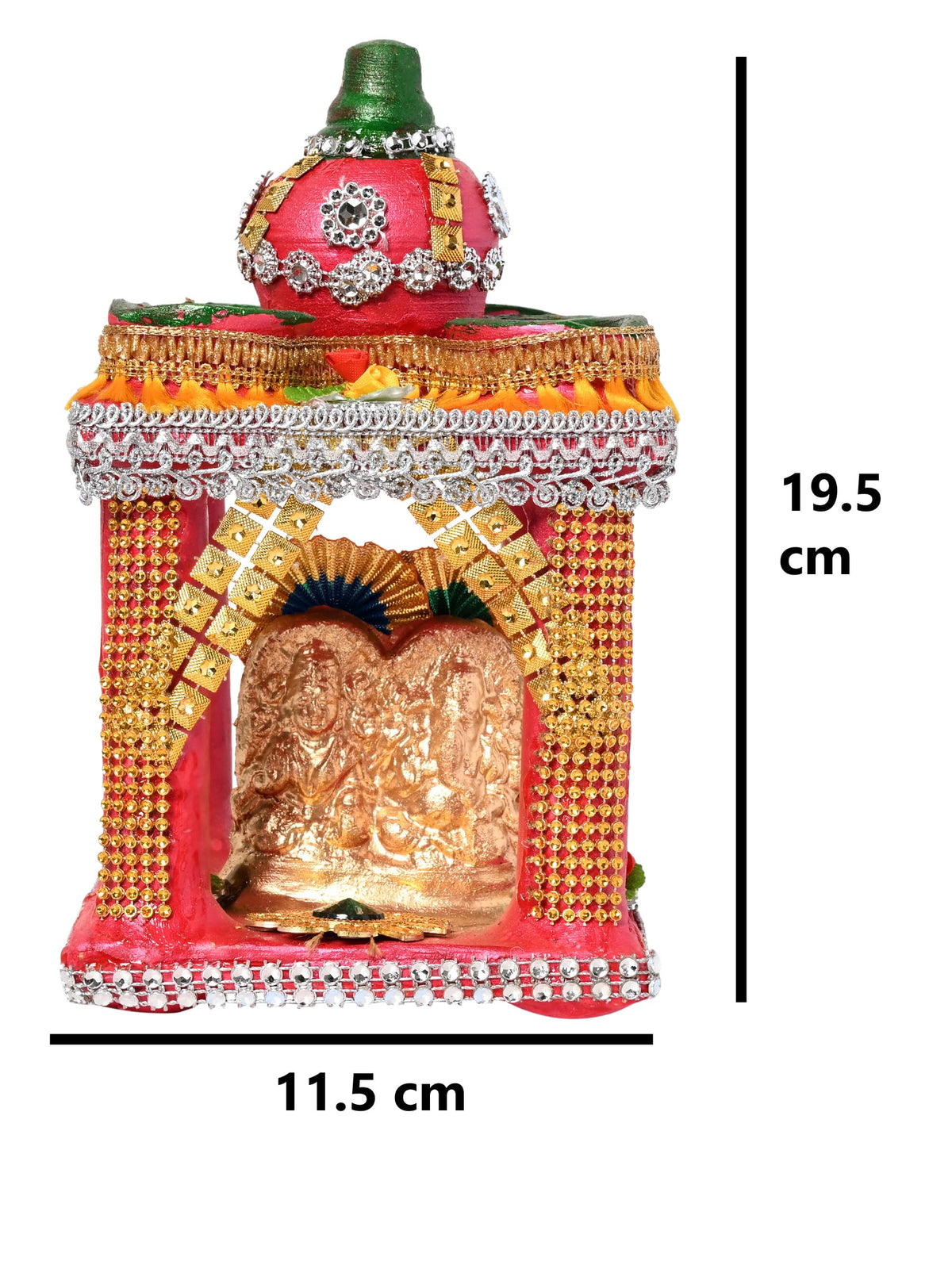 KSI Lakshmi Ganesh Temple for Diwali Puja with 4 Diyas on top, Made of Earthen Clay Lakshmi Ganesh Murti for Diwali Puja, 13 cm x 13 cm x 20 cm (LxWxH)
