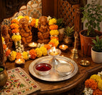 KridayKraft Silver Plated Pooja Thali Set with Swastik Design - Includes Diya and 2 Bowls for Puja, Diwali, and Gifting (19 cm Plate, 110g)