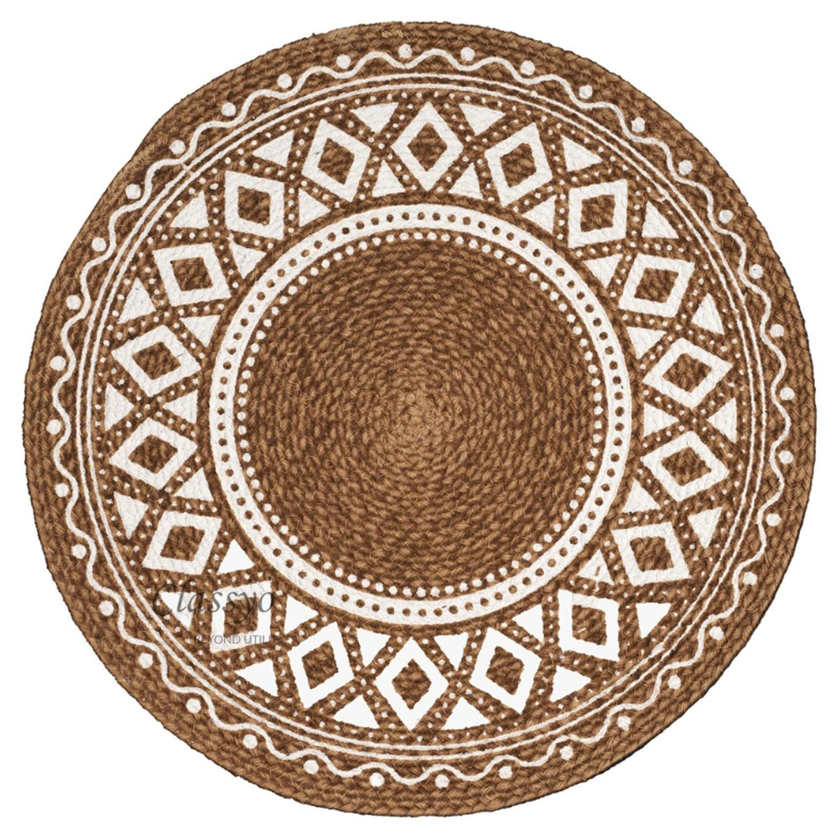 Classyo Cotton Dining Table Placemats, 15 inch (Brown Design, Pack of 1) | Dining Table Mat | Washable Round Table Mats | Coasters for Dining Table for Hot Pots, Plates and Pans | Round Placemats Kafalo