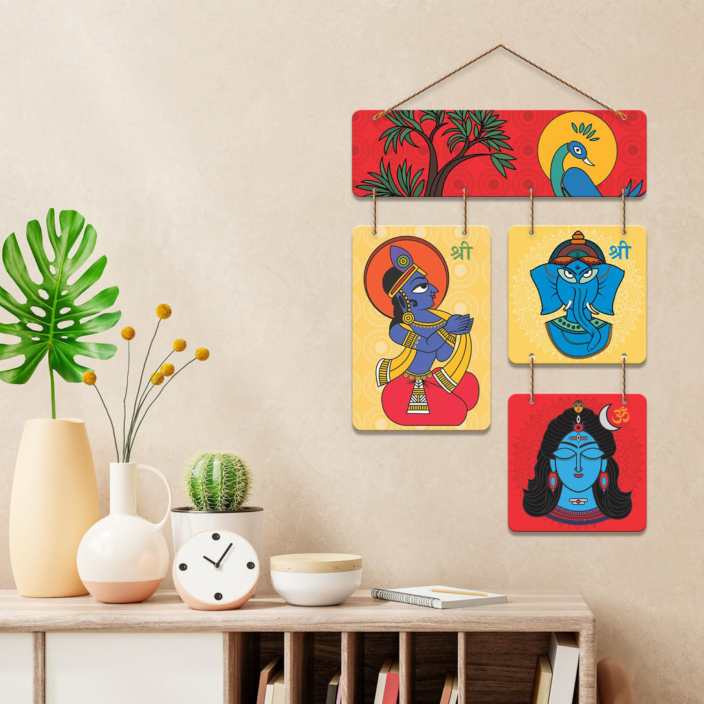 Artvibes Hindu God Lord Krishna Ganesha Shiva Wall Hanging Home Decorative Wall Art | Spiritual Decor Items | Painting Wall Decor | Wall Illustrations | Art Print | Art For Wall | Gift Item (WH_6547N)