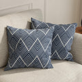 HUESLAND Premium Cotton Cushion Cover 16 inch x 16 inch | Decorative Square Throw Pillow Covers Set for Sofa, Living Room & Bedroom | Set of 2 | Navy Wave