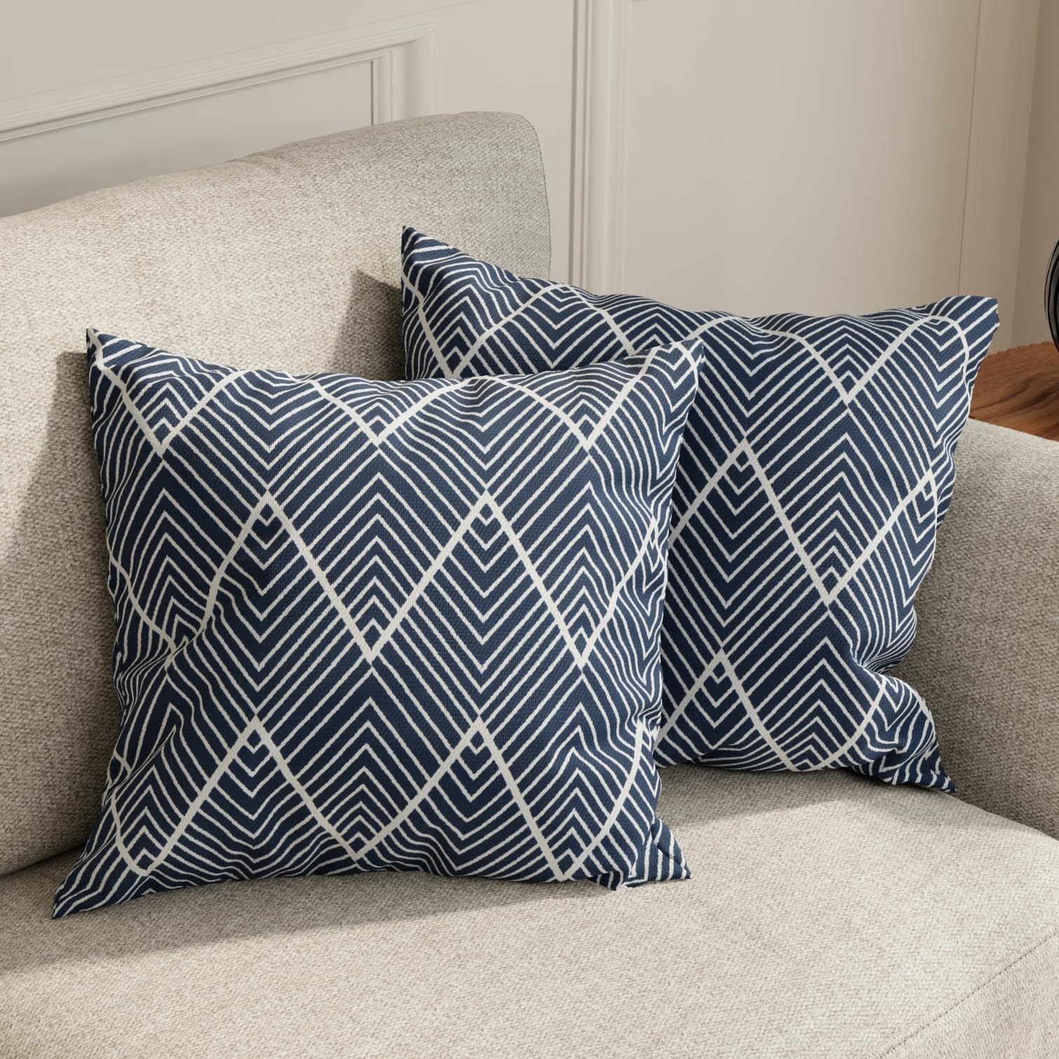 HUESLAND Premium Cotton Cushion Cover 16 inch x 16 inch | Decorative Square Throw Pillow Covers Set for Sofa, Living Room & Bedroom | Set of 5 | Navy Wave