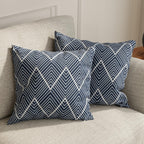 HUESLAND Premium Cotton Cushion Cover 12 inch x 12 inch | Decorative Square Throw Pillow Covers Set for Sofa, Living Room & Bedroom | Set of 5 | Navy Wave