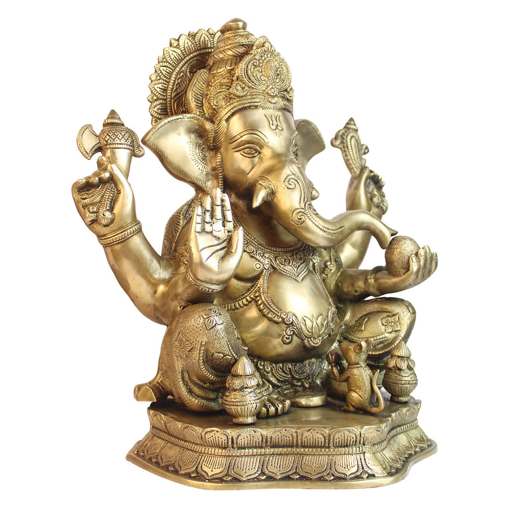 ARTVARKO Big Brass Ganesha Idol Mangalkari Sitting Ganesh Bhagwan Large Statue God Ganpati Murti for Home Pooja Entrance Décor Good Luck Vastu Decoration Showpiece 16 Inch