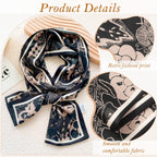 TecoKart Female Silk Neck Scarf for Women, Floral Print Stylish Satin Scarves for Suit, Blazers, Shirts, Ideal Neckerchief for Every Occasion - 59''4.7, Black