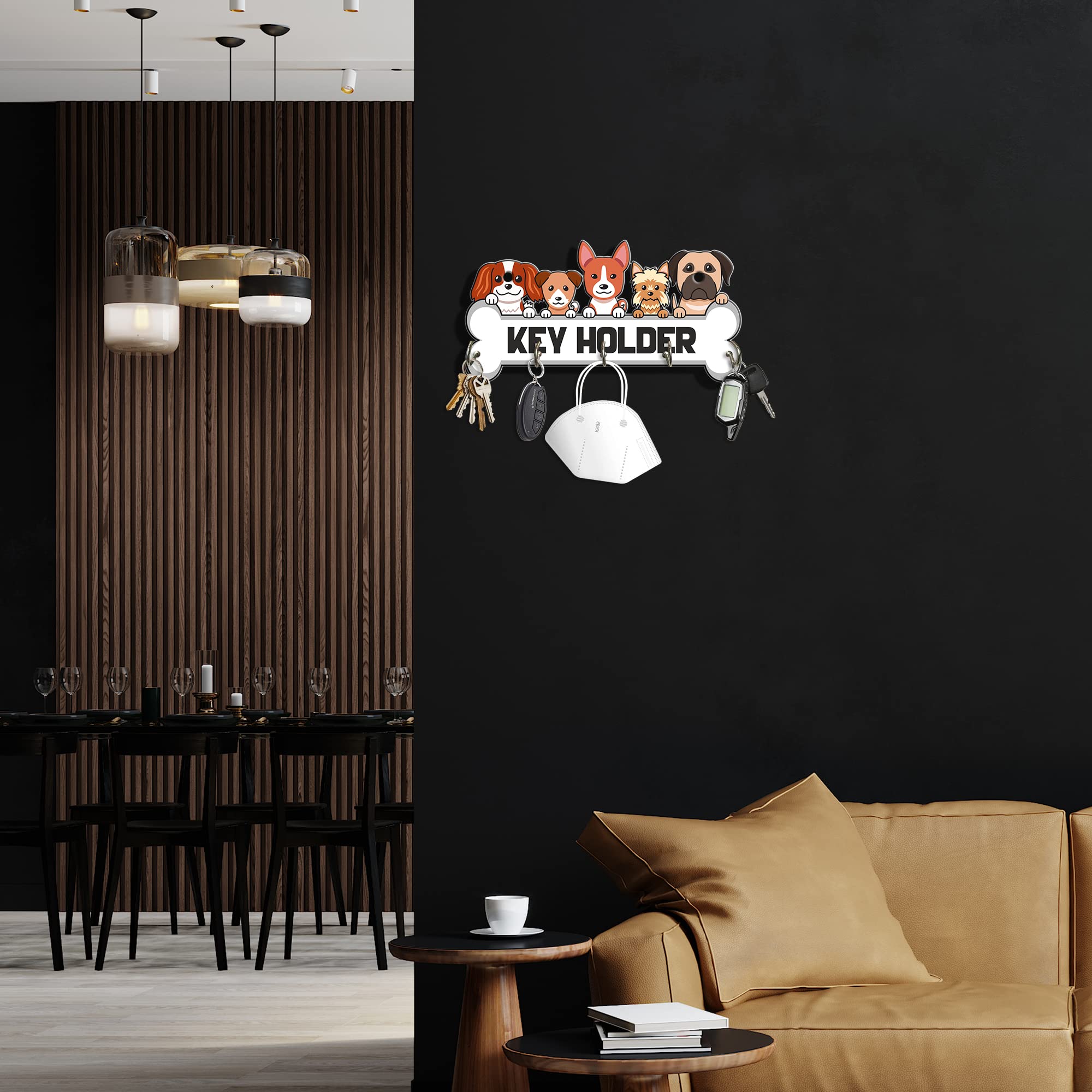 Artvibes Unique Stylish Wooden Key Holder for Wall Decor with Stylish Stainless Steel 5 Hooks Beautiful Key Organizer for Home Decoration(KH_805N)