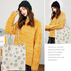 Kawn® Women Corduroy Tote Bag Canvas Shoulder Purse Reusable Shopping Bag Grocery Bag Large Capacity Washable Handbag Girls Shoulder Bag with Inner Pocket For Daily Use Work Travel (Smiley Beige)