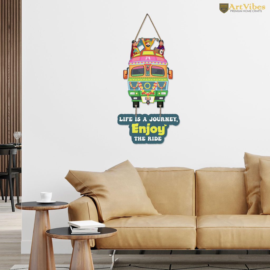 Artvibes Life Is A Journey Enjoy The Ride Printed Wooden Wall Hanging MDf Wall Art | Quotes Decor Item for Office | Traveller Quotes Wall Art | Wall Illustrations | Unique Gift (WH_5730N)