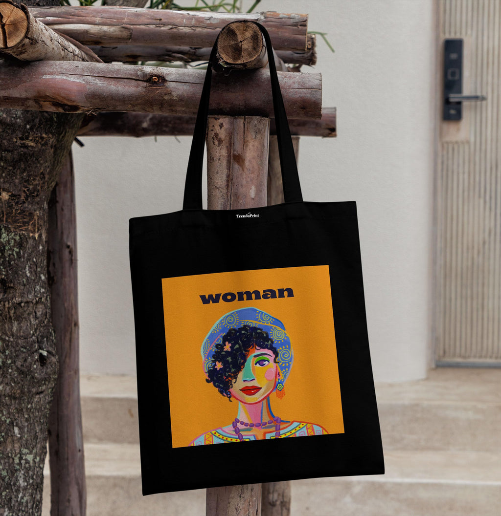 TrendoPrint Eco-Friendly Printed Black Tote Bag 14 x 16 inch with Makeup Pouch for College, Shopping and Travelling (TB148)