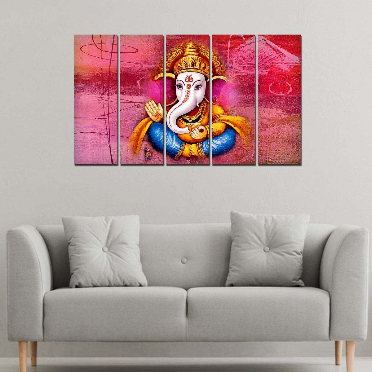 VIBECRAFTS Beautiful Shree Ganesh 5 Pieces Canvas Wall Painting For Home | Office | Living Room | Gift (PTVC5Pcs4_8530)