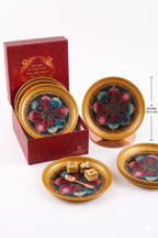 R AYURVEDA COPPER Metal Set of 4 Ornate Dessert Serving Plates - 6 Inch Decorative Enamel & Gold Foiled Finish Trays - Perfect for Indian Sweets, Macarons, Festivals & Family Parties
