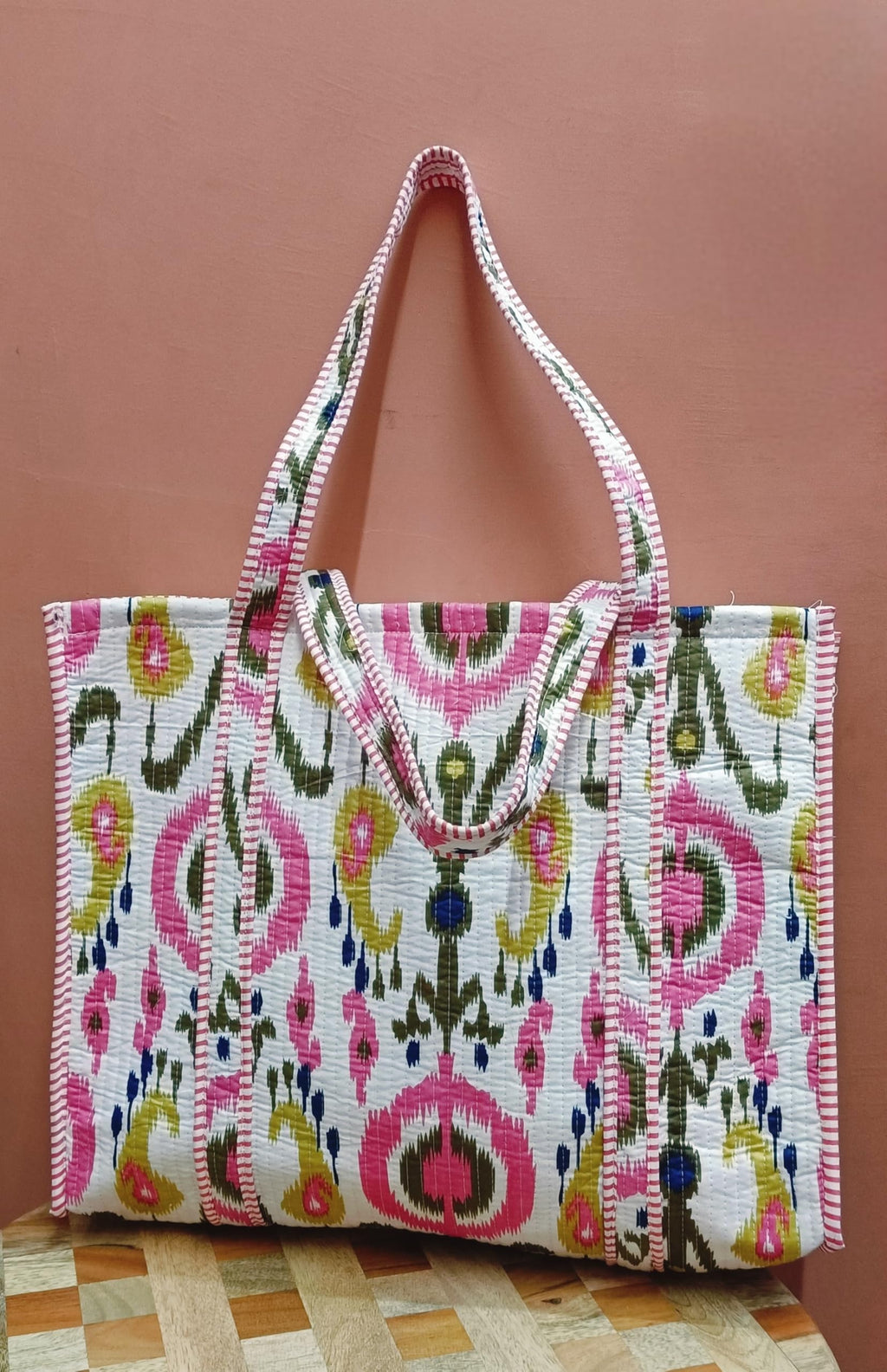 HOUSE OF GULAB Tote Bag for Women Stylish Canvas Handbag with Long Handle Inside Pocket Shoulder Bag Ladies Large Shopping College Office Travel Tote Bag for Girls Daily Use Fashion Bag (Pink & White)