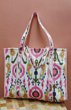 HOUSE OF GULAB Tote Bag for Women Stylish Canvas Handbag with Long Handle Inside Pocket Shoulder Bag Ladies Large Shopping College Office Travel Tote Bag for Girls Daily Use Fashion Bag (Pink & White)